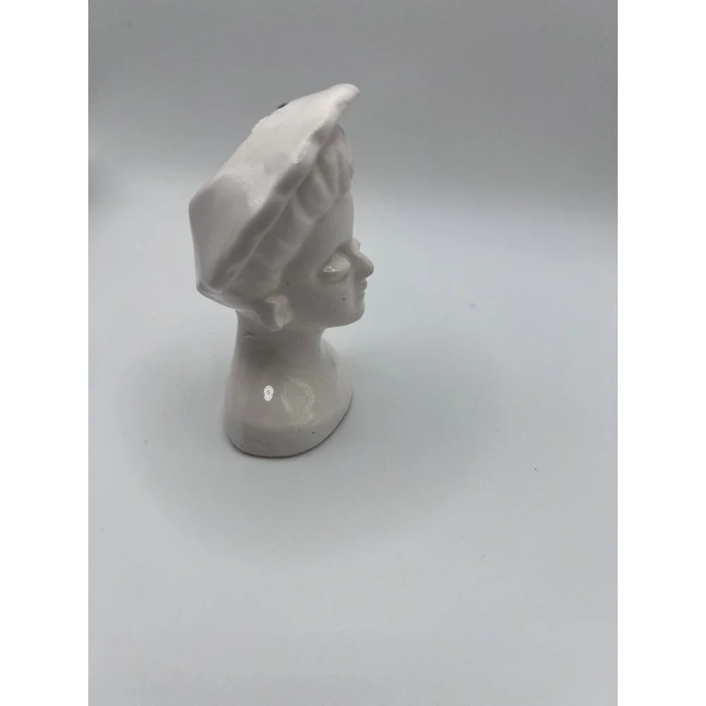 VTG Porcelain White Miniature Lady Head W Hat Bud Vase Marked Japan 3